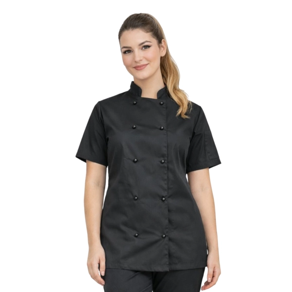 Bluza kucharska damska czarna krótki rękaw  roz.L – bluza kucharska – odzież gastronomiczna